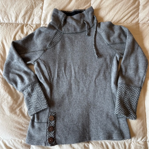 Prana Lucia Gray Cowl Neck Sweater with Button Accents - Picture 2 of 7